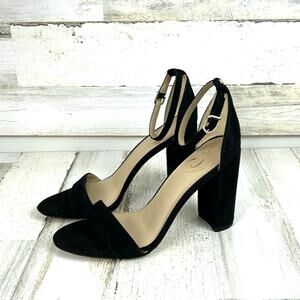 Sam Edelman Yaro Women 9 Black Suede Ankle Buckle Open-Toe Heeled Dress Shoe NEW